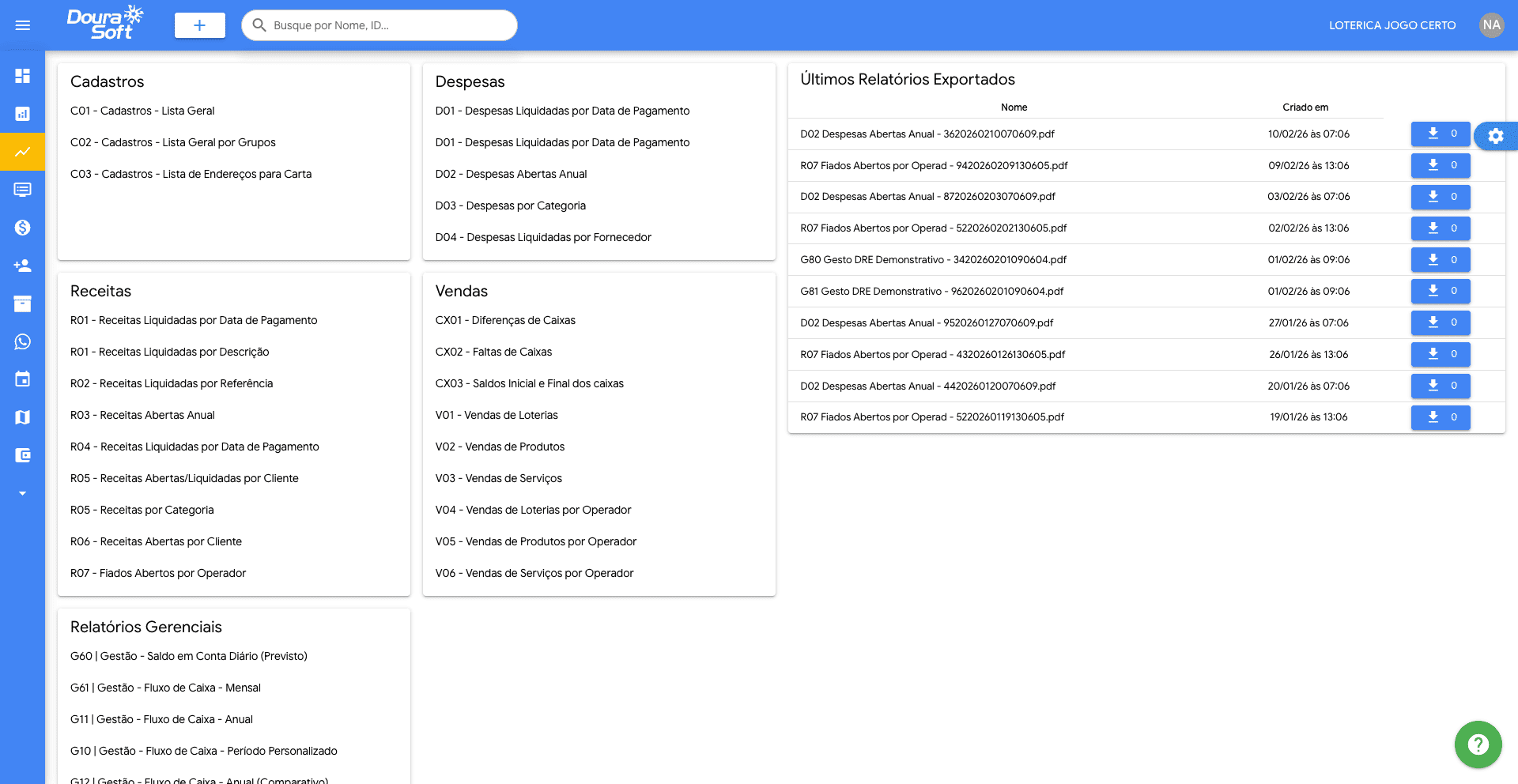 Relatórios de Cobrança Diária O DouraSoft Lotéricas
